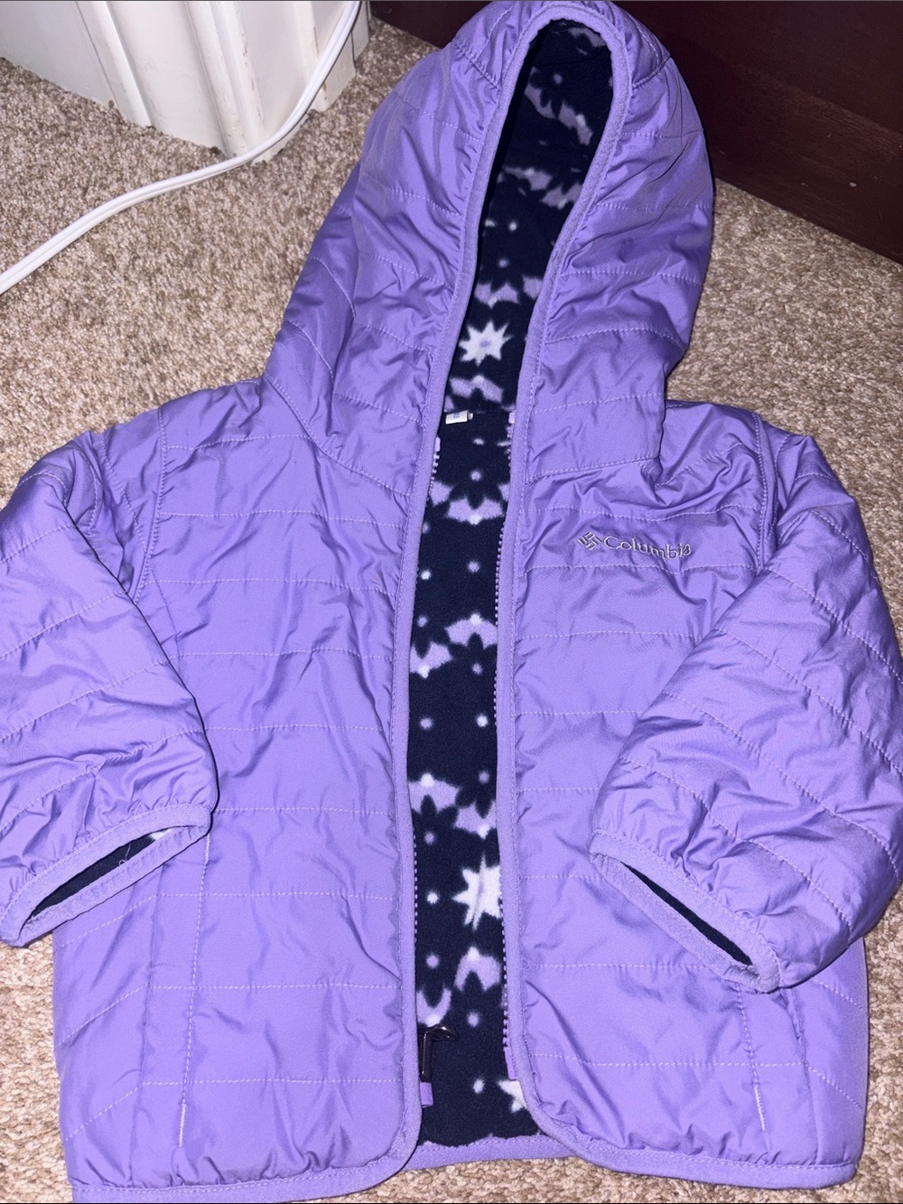 Columbia Kids Lavender Hooded Puffer Jacket with Star-Print Fleece